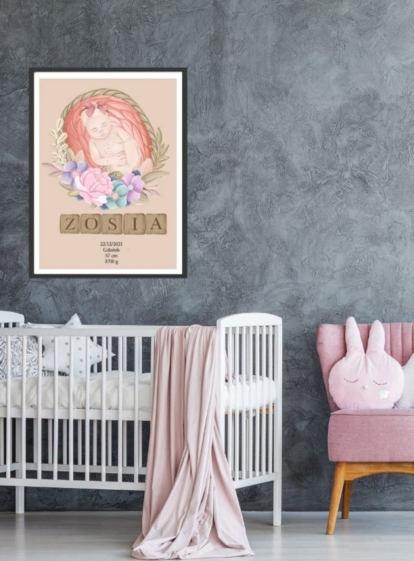 Plakat metryczka urodzin dla dziewczynki passe-partout